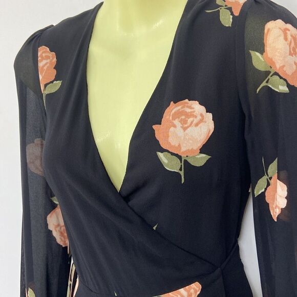 Reformation Dress Black Pink Floral Wrap Mini New Without Tags Sz XS - Picture 4 of 7